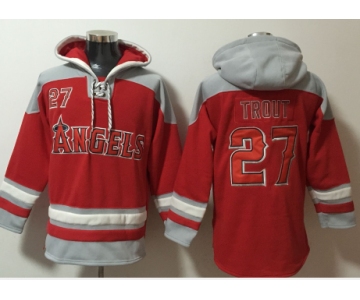 Men's Los Angeles Angels Of Anaheim #27 Mike Trout Red Ageless Must Have Lace Up Pullover Hoodie