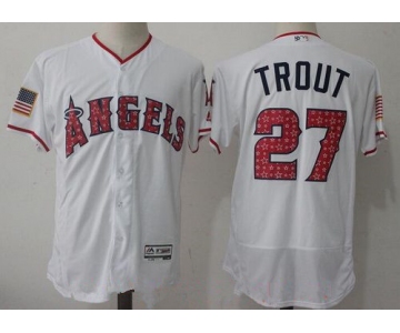 Men's Los Angeles Angels Of Anaheim #27 Mike Trout White 2017 Independence Stars & Stripes Stitched MLB Majestic Flex Base Jersey