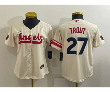 Women's Los Angeles Angels #27 Mike Trout Cream 2022 City Connect Cool Base Stitched Jersey