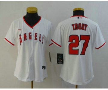 Women's Los Angeles Angels #27 Mike Trout White Stitched MLB Cool Base Nike Jersey