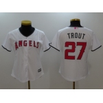 Women's Los Angeles Of Anaheim #27 Mike Trout White With Pink Mother's Day Stitched MLB Majestic Cool Base Jersey