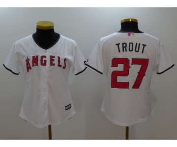 Women's Los Angeles Of Anaheim #27 Mike Trout White With Pink Mother's Day Stitched MLB Majestic Cool Base Jersey