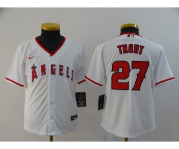 Youth Los Angeles Angels #27 Mike Trout White Stitched MLB Cool Base Nike Jersey