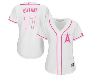 Angels #17 Shohei Ohtani White Pink Fashion Women's Stitched Baseball Jersey