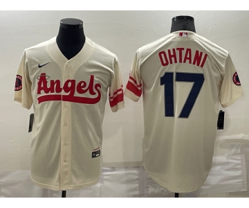 Men's Los Angeles Angels #17 Shohei Ohtani Cream 2022 City Connect Cool Base Stitched Jersey