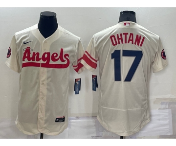 Men's Los Angeles Angels #17 Shohei Ohtani Cream 2022 City Connect Flex Base Stitched Jersey