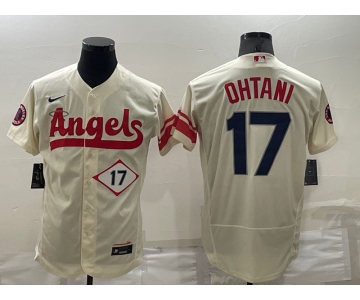 Men's Los Angeles Angels #17 Shohei Ohtani Number Cream 2022 City Connect Flex Base Stitched Jersey