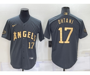 Men's Los Angeles Angels #17 Shohei Ohtani Number Grey 2022 All Star Stitched Cool Base Nike Jersey