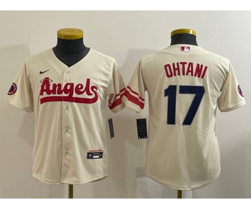 Youth Los Angeles Angels #17 Shohei Ohtani Cream 2022 City Connect Cool Base Stitched Jersey