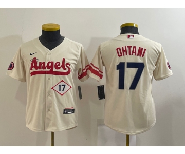 Youth Los Angeles Angels #17 Shohei Ohtani Number Cream 2022 City Connect Cool Base Stitched Jersey