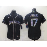 Men Los Angeles Angels 17 Ohtani Black Colorful Edition Elite 2021 Nike MLB Jersey