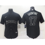 Men Los Angeles Angels 17 Ohtani Black nickname 2021 Nike MLB Jersey