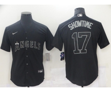 Men Los Angeles Angels 17 Ohtani Black nickname 2021 Nike MLB Jersey