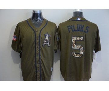 Men's LA Angels of Anaheim #5 Albert Pujols Green Salute to Service Majestic Baseball Jersey