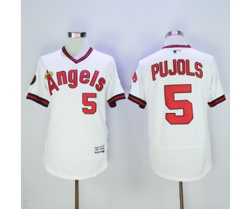 Men's LA Angels of Anaheim #5 Albert Pujols White Pullover 2016 Flexbase Majestic Baseball Jersey