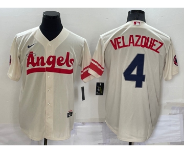 Men's Los Angeles Angels #4 Andrew Velazquez Cream 2022 City Connect Cool Base Stitched Jersey