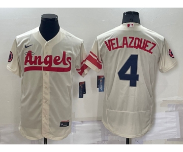 Men's Los Angeles Angels #4 Andrew Velazquez Cream 2022 City Connect Flex Base Stitched Jersey