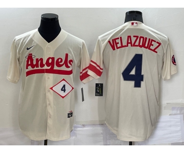 Men's Los Angeles Angels #4 Andrew Velazquez Number Cream 2022 City Connect Cool Base Stitched Jersey