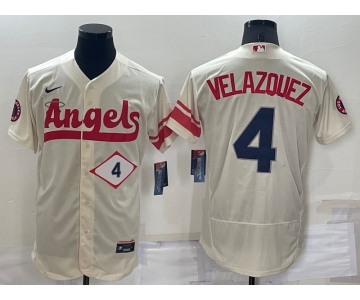 Men's Los Angeles Angels #4 Andrew Velazquez Number Cream 2022 City Connect Flex Base Stitched Jersey