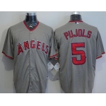 Men's Los Angeles Angels of Anaheim #5 Albert Pujols Gray Road Stitched MLB Majestic Cool Base Jersey