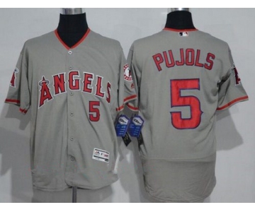 Men's Los Angeles Angels of Anaheim #5 Albert Pujols Gray Road Stitched MLB Majestic Flex Base Jersey