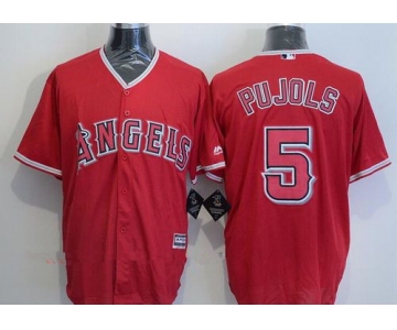 Men's Los Angeles Angels of Anaheim #5 Albert Pujols Red Stitched MLB Majestic Cool Base Jersey
