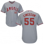 Men's Los Angeles Angels of Anaheim #55 Tim Lincecum Gray MLB Cool Base Stitched Jersey