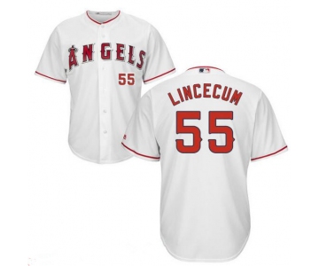 Men's Los Angeles Angels of Anaheim #55 Tim Lincecum White MLB Cool Base Stitched Jersey