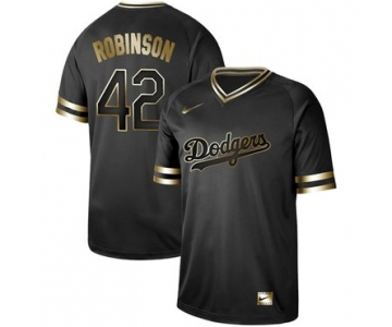 Dodgers #42 Jackie Robinson Black Gold Authentic Stitched Baseball Jersey