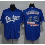 Dodgers #42 Jackie Robinson Blue USA Flag Fashion Stitched MLB Jersey