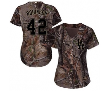 Dodgers #42 Jackie Robinson Camo Realtree Collection Cool Base Women's Stitched Baseball Jersey