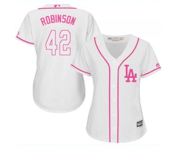 Dodgers #42 Jackie Robinson White Pink Fashion Women's Stitched Baseball Jersey