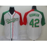 Dodgers #42 Jackie Robinson White Red Green Split Cool Base Stitched Baseball Jersey