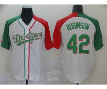 Dodgers #42 Jackie Robinson White Red Green Split Cool Base Stitched Baseball Jersey