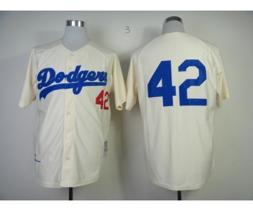 Los Angeles Dodgers #42 Jackie Robinson 1955 Cream Throwback Jersey