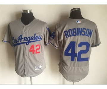 Men's Brooklyn Dodgers #42 Jackie Robinson Retired Gray Road 2016 Flexbase Majestic Baseball Jersey