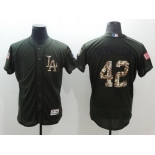 Men's Brooklyn Dodgers #42 Jackie Robinson Retired Green Salute to Service 2016 Flexbase Majestic Baseball Jersey