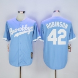 Men's Brooklyn Dodgers #42 Jackie Robinson Retired Light Blue Majestic Cooperstown Collection Throwback Jersey