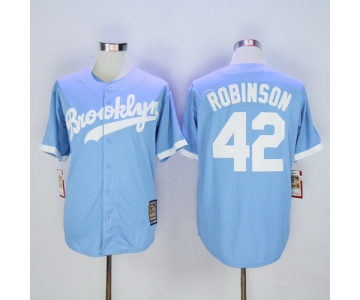 Men's Brooklyn Dodgers #42 Jackie Robinson Retired Light Blue Majestic Cooperstown Collection Throwback Jersey