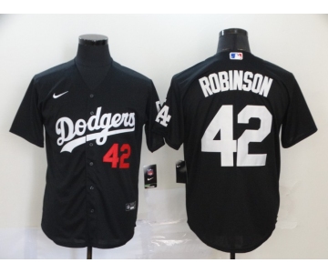 Men's Los Angeles Dodgers #42 Jackie Robinson Black Stitched MLB Cool Base Nike Jersey