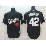 Men's Los Angeles Dodgers 42 Jackie Robinson Black Turn Back The Clock Cool Base Jersey