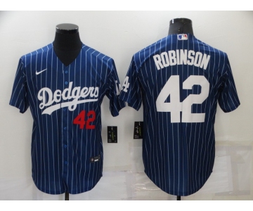 Men's Los Angeles Dodgers #42 Jackie Robinson Blue Pinstripe Stitched MLB Cool Base Nike Jersey