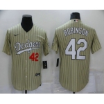 Men's Los Angeles Dodgers #42 Jackie Robinson Cream Pinstripe Stitched MLB Cool Base Nike Jersey