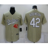 Men's Los Angeles Dodgers #42 Jackie Robinson Cream Pinstripe Stitched MLB Cool Base Nike Jersey