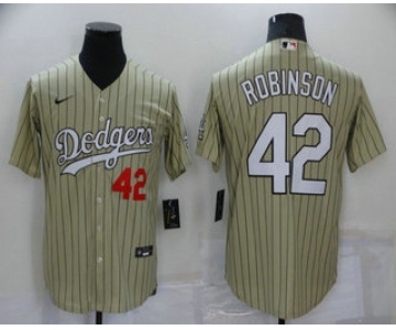 Men's Los Angeles Dodgers #42 Jackie Robinson Cream Pinstripe Stitched MLB Cool Base Nike Jersey