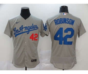 Men's Los Angeles Dodgers #42 Jackie Robinson Gray Stitched MLB Flex Base Nike Jersey