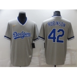 Men's Los Angeles Dodgers #42 Jackie Robinson Grey Cooperstown Collection Stitched MLB Throwback Nike Jersey