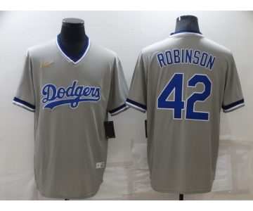 Men's Los Angeles Dodgers #42 Jackie Robinson Grey Cooperstown Collection Stitched MLB Throwback Nike Jersey