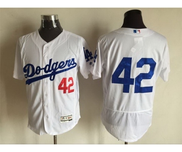 Men's Los Angeles Dodgers #42 Jackie Robinson NO Name White 2016 Flexbase Majestic Baseball Jersey