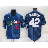 Men's Los Angeles Dodgers #42 Jackie Robinson Number Navy Blue Pinstripe 2020 World Series Cool Base Nike Jersey